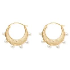 Clearance The Met Store Hammered Crescent Pearl Hoop Earrings