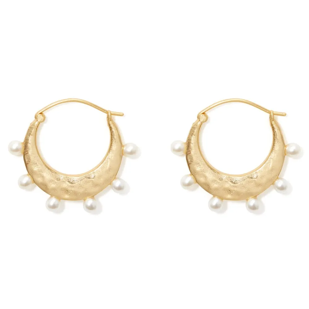 Clearance The Met Store Hammered Crescent Pearl Hoop Earrings