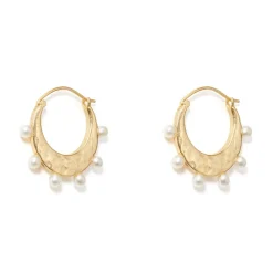Clearance The Met Store Hammered Crescent Pearl Hoop Earrings