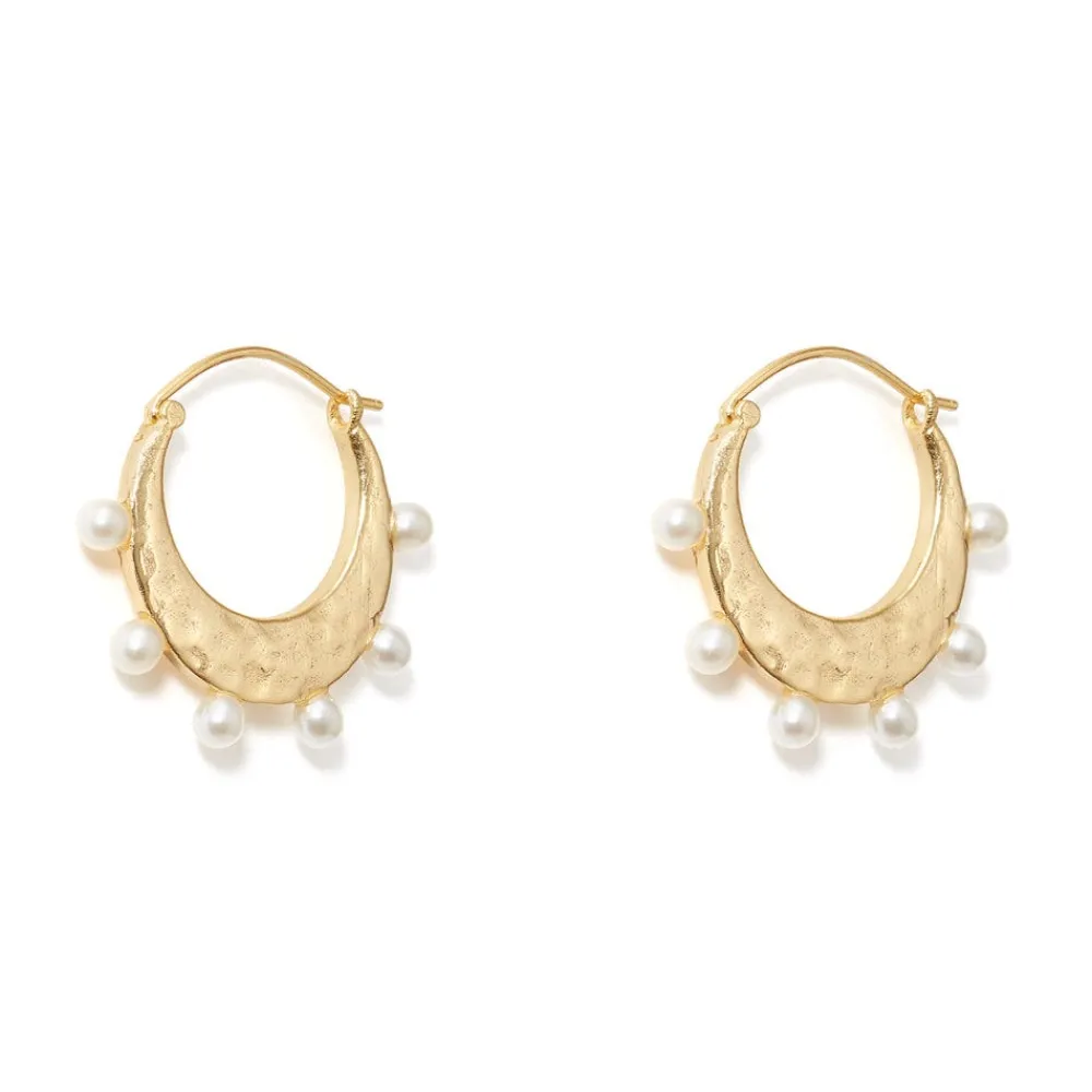 Clearance The Met Store Hammered Crescent Pearl Hoop Earrings