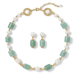 Online The Met Store Karavas Gems Large-Bead Aventurine and Pearl Necklace and Drop Earrings Set