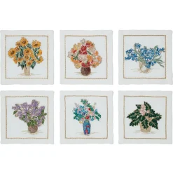 New The Met Store Kim Seybert Embroidered Bouquets Linen Cocktail Napkin Set