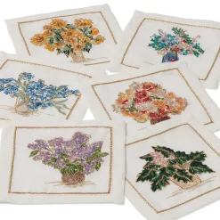 New The Met Store Kim Seybert Embroidered Bouquets Linen Cocktail Napkin Set