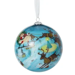 Outlet The Met Store Santa and Reindeer Hand-Painted Glass Ornament
