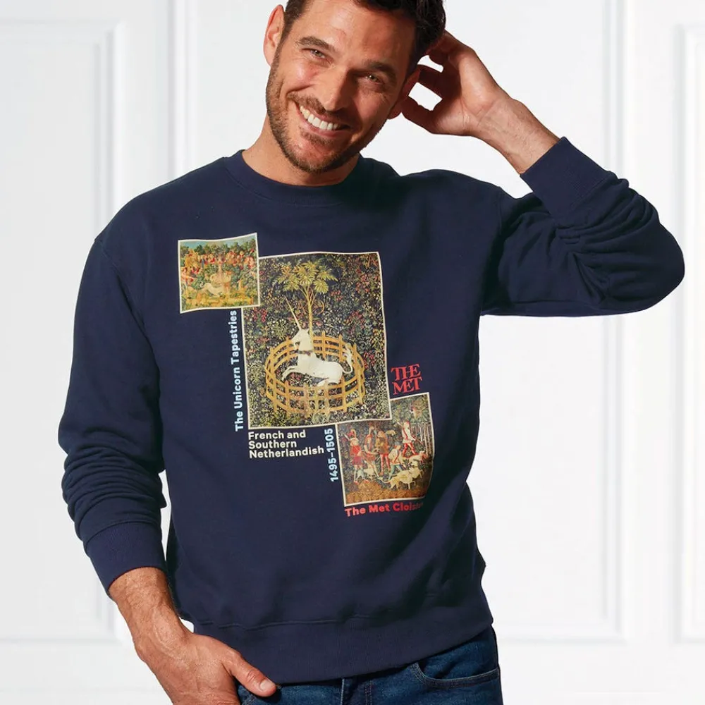 New The Met Store Unicorn Tapestries Crew Neck Sweatshirt