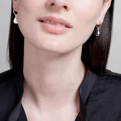 Outlet The Met Store Venus Pearl Silver Drop Earrings, Black/White